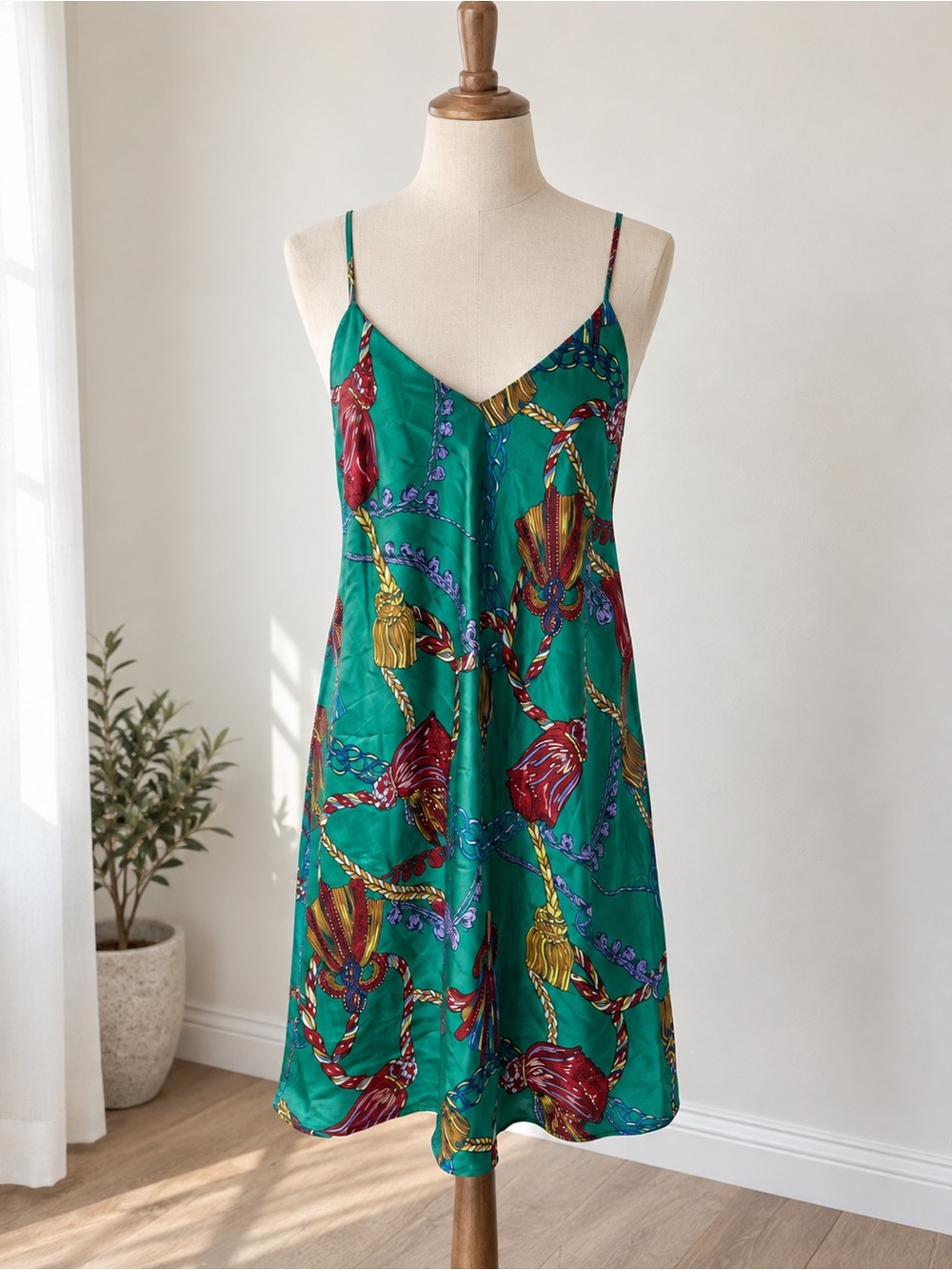 Vintage 90s Victorias Secret Gold Label Silk Slip Dress Small Green Floral Y2K